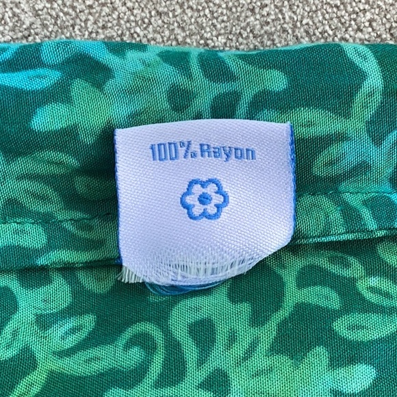 BLUE GINGER HAWAIIAN PRINT SMOCKED SCOOP NECK TOP MAXI DRESS.  Greens. XL - Picture 8 of 11